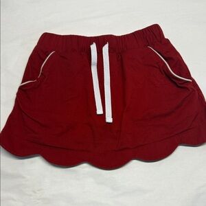 Shrimp and Grits Red Scalloped Hem Skirt with Drawstring